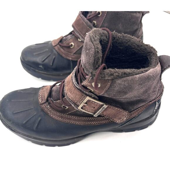 Timberland Mallard Boots Women Sz 6 Dark Brown Mid Bungee with Strap and Buckle - Picture 5 of 9
